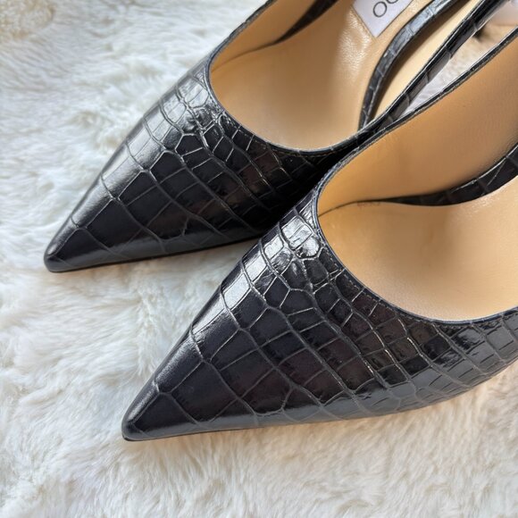 Jimmy Choo Love 85 Gray Croc Embossed Pointed Toe Pumps Size 36 - Picture 3 of 7